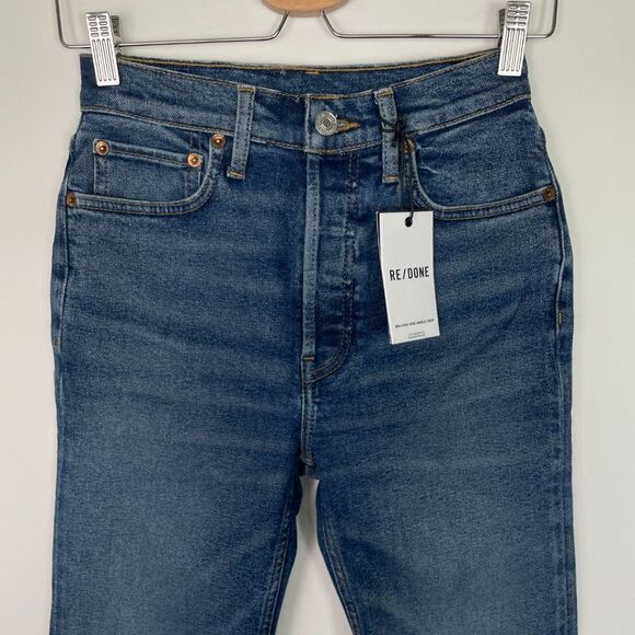 Re/Done Revolve Originals 90s High Rise Ankle Crop Button Fly Jean Dark Wash 25 - Picture 3 of 11
